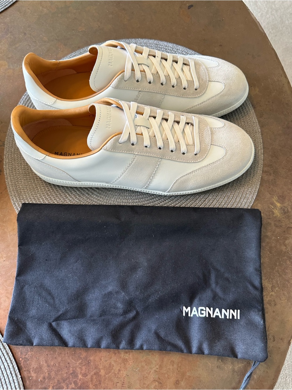 Magnanni Men’s Leather & Suede Sneakers in White with Tan Lining - Picture 2 of 6